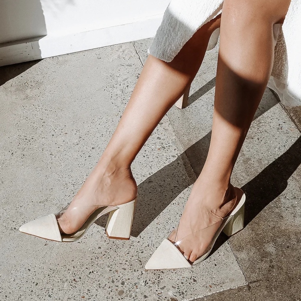 • Shilo Light Natural Suede Pointed-Toe Pumps •
